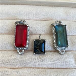 Elegant Silver and Red Pendant Set